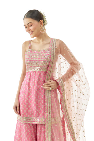 Pink nitya strappy kurta and sharara set