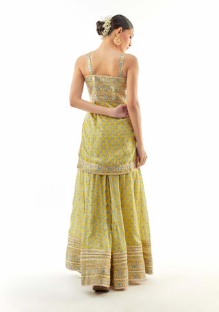 Yellow nitya strappy kurta and sharara set