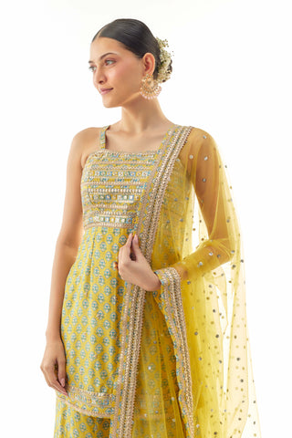 Yellow nitya strappy kurta and sharara set