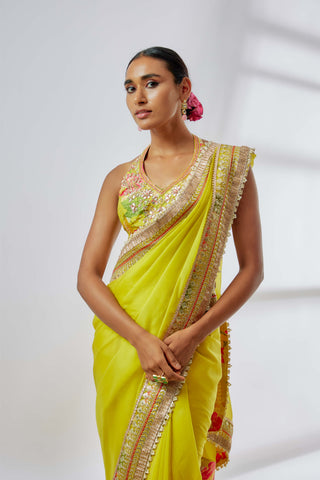 Keya Yellow Drape Sari Set by Gopi Vaid available on Indiaspopup