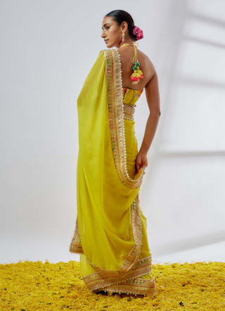 Keya Yellow Drape Sari Set by Gopi Vaid available on Indiaspopup