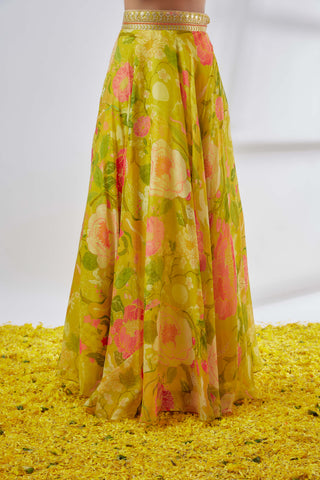 Mili Yellow Victorian Skirt And Jacket by Gopi Vaid available on Indiaspopup