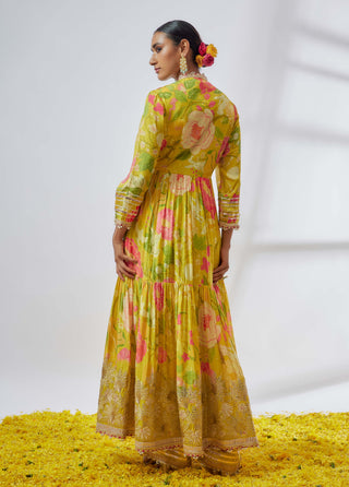 Huma yellow anarkali and palazzo set