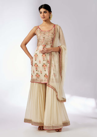 Chhaya Ivory Strappy Sharara Set by Gopi Vaid, available on Indiaspopup.com