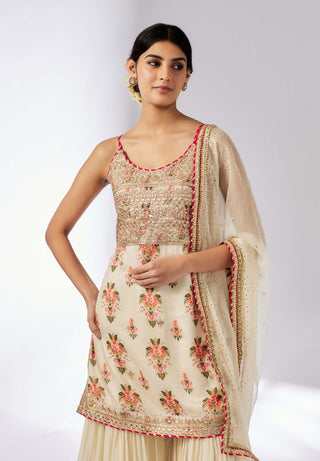 Chhaya Ivory Strappy Sharara Set by Gopi Vaid, available on Indiaspopup.com