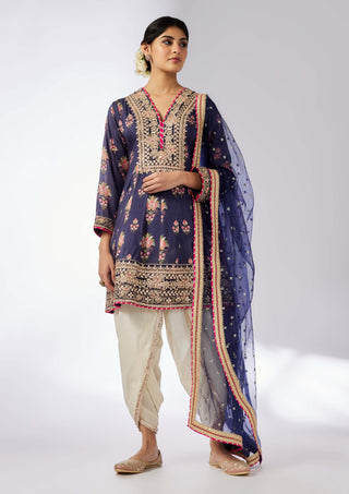 Ekta Navy Floral Dhoti Set by Gopi Vaid, available on Indiaspopup.com