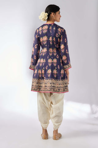 Ekta Navy Floral Dhoti Set by Gopi Vaid, available on Indiaspopup.com