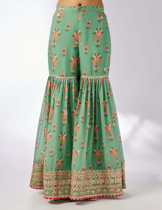 Samiksha Mint Peplum Sharara Set by Gopi Vaid, available on Indiaspopup.com