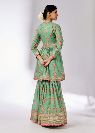 Samiksha Mint Peplum Sharara Set by Gopi Vaid, available on Indiaspopup.com