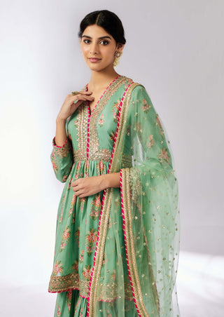 Samiksha Mint Peplum Sharara Set by Gopi Vaid, available on Indiaspopup.com