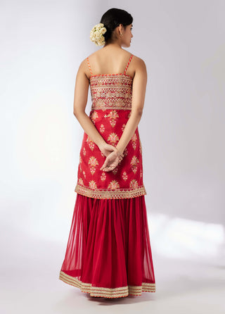 Chhaya Red Strappy Sharara Set by Gopi Vaid, available on Indiaspopup.com