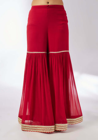 Chhaya Red Strappy Sharara Set by Gopi Vaid, available on Indiaspopup.com