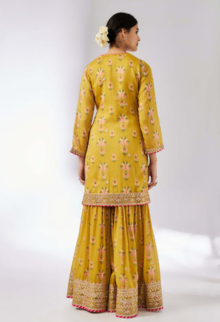 Sadhna Mustard Sharara Set by Gopi Vaid, available on Indiaspopup.com