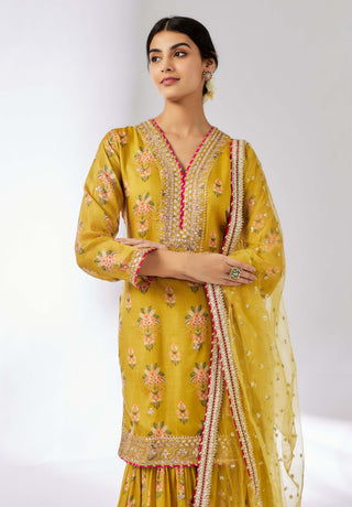 Sadhna Mustard Sharara Set by Gopi Vaid, available on Indiaspopup.com