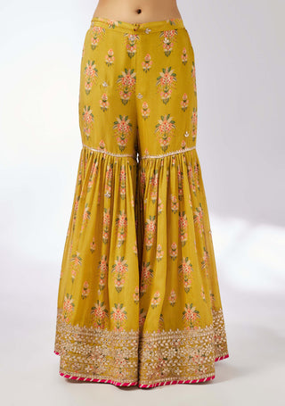 Sadhna Mustard Sharara Set by Gopi Vaid, available on Indiaspopup.com