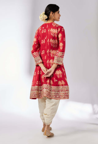 Ekta Red Floral Dhoti Set by Gopi Vaid, available on Indiaspopup.com