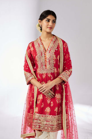 Ekta Red Floral Dhoti Set by Gopi Vaid, available on Indiaspopup.com