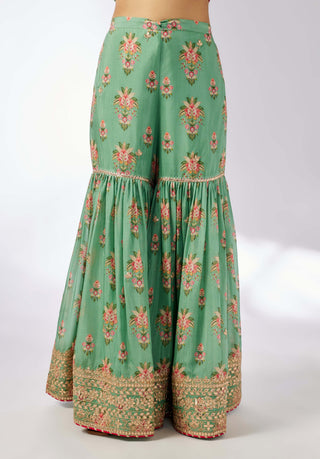 Dhriti Mint Sleeveless Sharara Set by Gopi Vaid, available on Indiaspopup.com