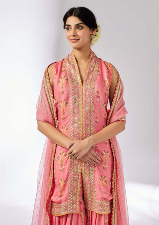 Dhriti Pink Sleeveless Sharara Set by Gopi Vaid, available on Indiaspopup.com