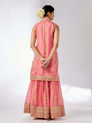 Dhriti Pink Sleeveless Sharara Set by Gopi Vaid, available on Indiaspopup.com