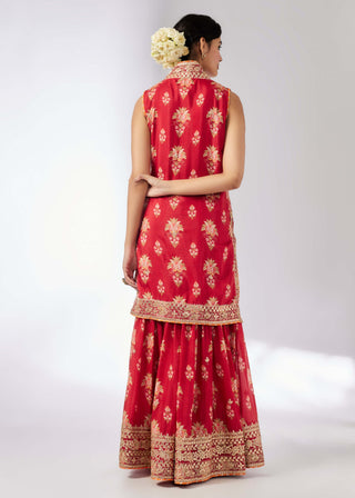 Dhriti Red Sleeveless Sharara Set by Gopi Vaid, available on Indiaspopup.com