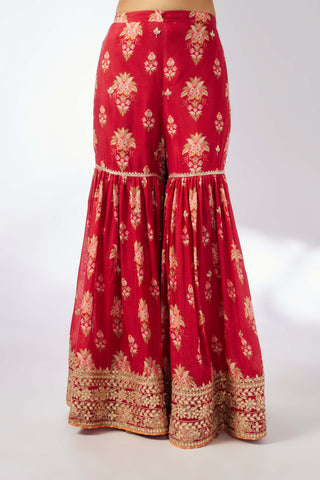 Dhriti Red Sleeveless Sharara Set by Gopi Vaid, available on Indiaspopup.com