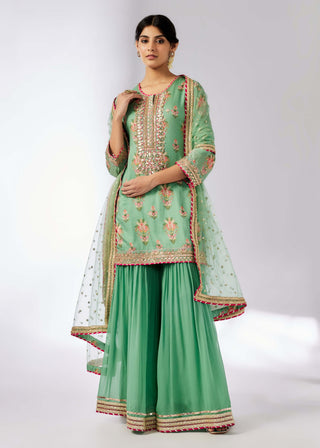 Aditi Mint Green Sharara Set by Gopi Vaid, available on Indiaspopup.com