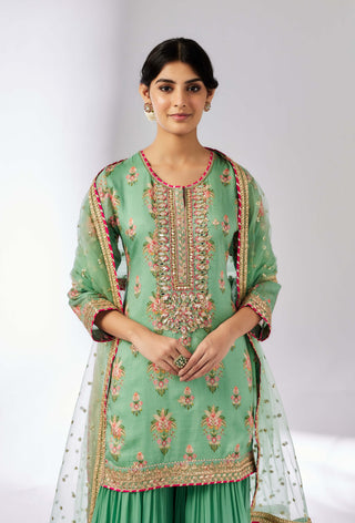 Aditi Mint Green Sharara Set by Gopi Vaid, available on Indiaspopup.com