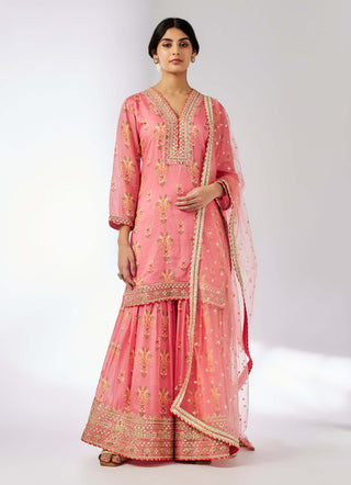 Sadhna Pink Sharara Set by Gopi Vaid, available on Indiaspopup.com