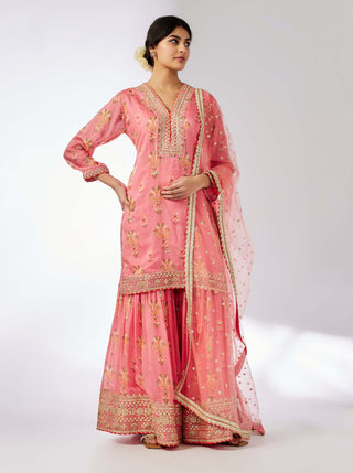 Sadhna Pink Sharara Set by Gopi Vaid, available on Indiaspopup.com