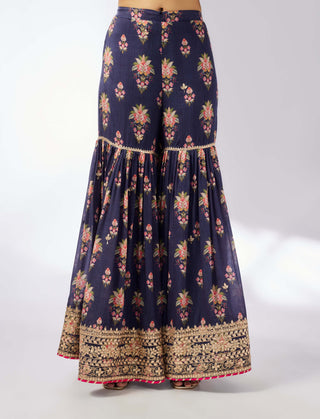 Dhriti Navy Sleeveless Sharara Set by Gopi Vaid, available on Indiaspopup.com