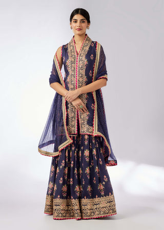 Dhriti Navy Sleeveless Sharara Set by Gopi Vaid, available on Indiaspopup.com