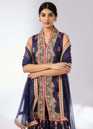 Dhriti Navy Sleeveless Sharara Set by Gopi Vaid, available on Indiaspopup.com