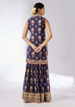 Dhriti Navy Sleeveless Sharara Set by Gopi Vaid, available on Indiaspopup.com