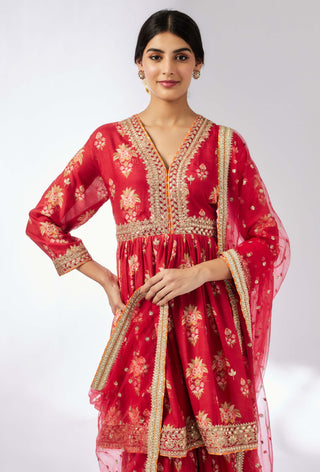 Samiksha Red Peplum Sharara Set by Gopi Vaid, available on Indiaspopup.com