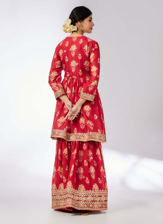 Samiksha Red Peplum Sharara Set by Gopi Vaid, available on Indiaspopup.com