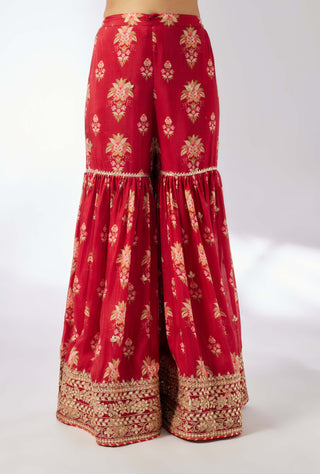 Samiksha Red Peplum Sharara Set by Gopi Vaid, available on Indiaspopup.com