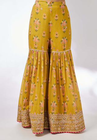 Dhriti Mustard Sleeveless Sharara Set by Gopi Vaid, available on Indiaspopup.com