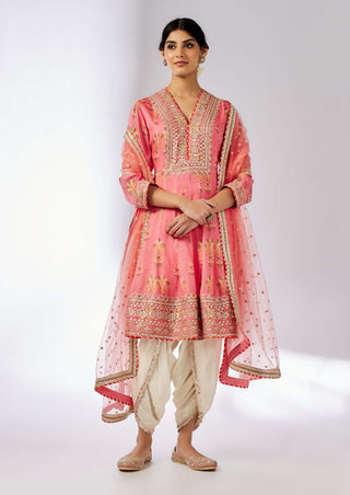 Ekta Pink Floral Dhoti Set by Gopi Vaid, available on Indiaspopup.com