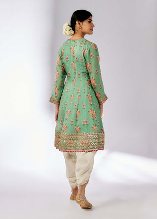 Ekta Mint Floral Dhoti Set by Gopi Vaid, available on Indiaspopup.com