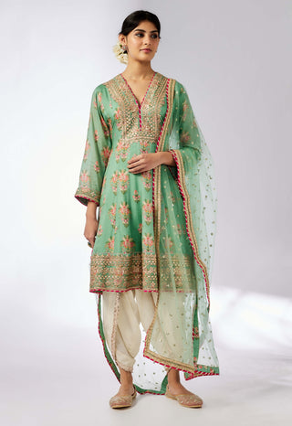 Ekta Mint Floral Dhoti Set by Gopi Vaid, available on Indiaspopup.com