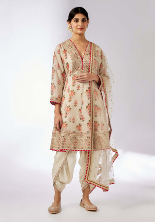 Ekta Ivory Floral Dhoti Set by Gopi Vaid, available on Indiaspopup.com