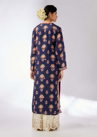 Dhara Printed Navy Tunic by Gopi Vaid, available on Indiaspopup.com