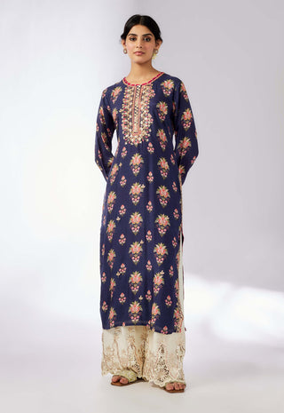 Dhara Printed Navy Tunic by Gopi Vaid, available on Indiaspopup.com