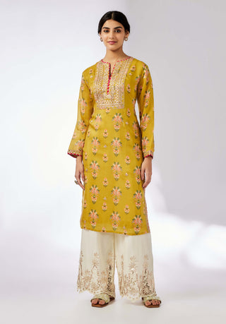 Neha Mustard Printed Tunic by Gopi Vaid, available on Indiaspopup.com