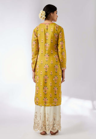 Neha Mustard Printed Tunic by Gopi Vaid, available on Indiaspopup.com