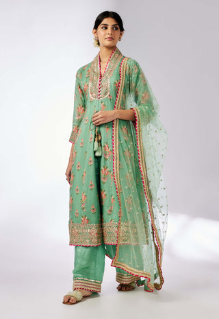 Mansi Mint Green Kurta And Palazzo Set by Gopi Vaid, available on Indiaspopup.com