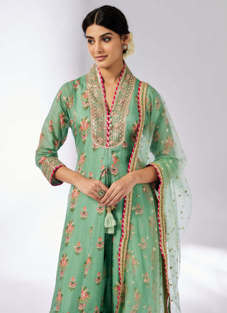 Mansi Mint Green Kurta And Palazzo Set by Gopi Vaid, available on Indiaspopup.com