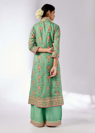 Mansi Mint Green Kurta And Palazzo Set by Gopi Vaid, available on Indiaspopup.com