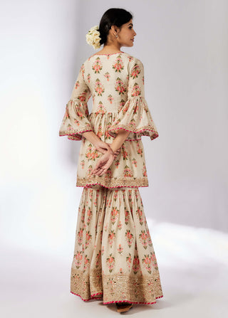 Sadhna Ivory Sharara Set by Gopi Vaid, available on Indiaspopup.com